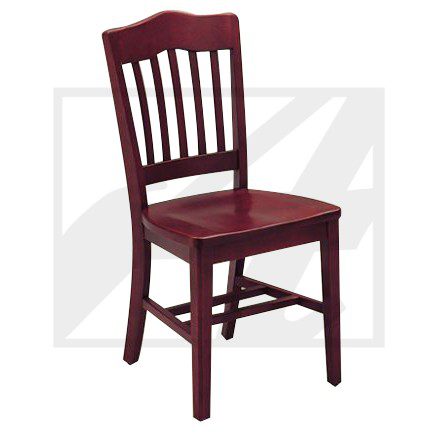 A classic wooden dining chair with a dark reddish finish.