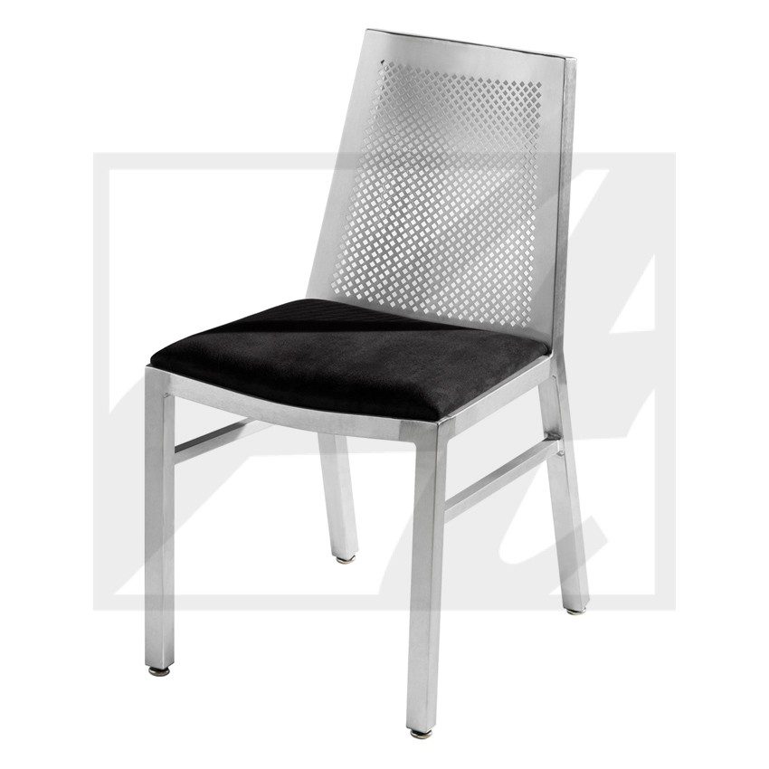 Transparent chair with a black seat cushion and modern design.
