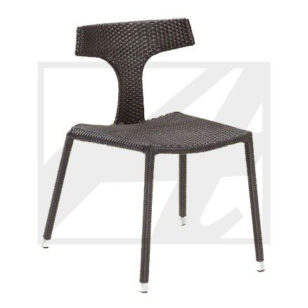 Modern brown woven chair with a sleek design and metal legs.