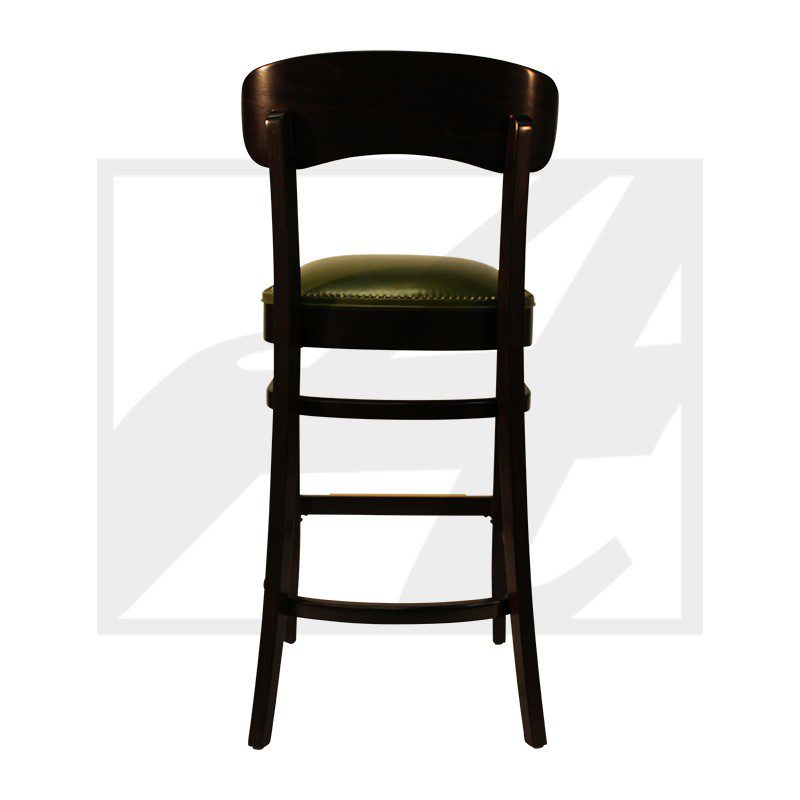 Simple wooden chair with a cushioned seat and curved backrest.