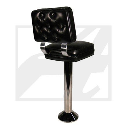 Modern black bar stool with a cushioned backrest and seat.