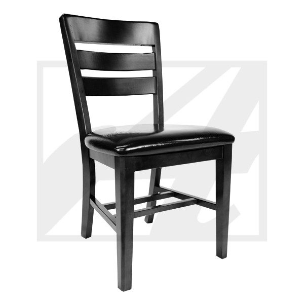 Simple black wooden chair with horizontal slats on the backrest.