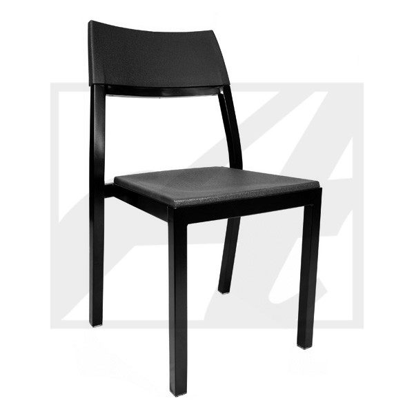 A sleek black wooden chair with a modern design.