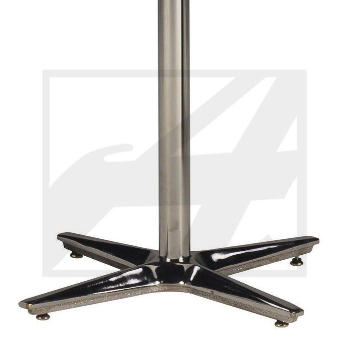 Metal base stand with five legs and wheels for mobility.