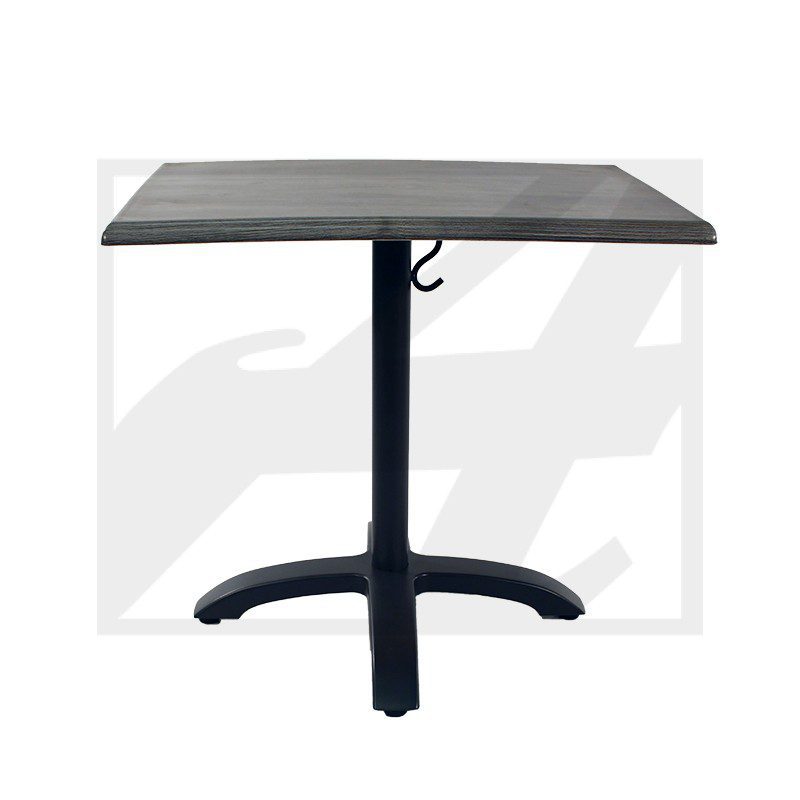 Black metal table with a rectangular top and sturdy base.