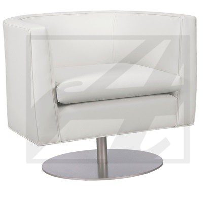 Modern white swivel lounge chair with a sleek design.