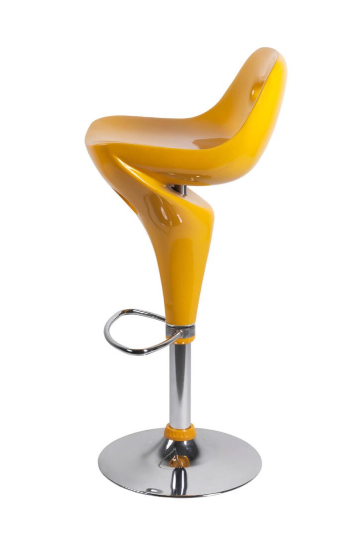 Modern yellow spiral bar stool with chrome base.
