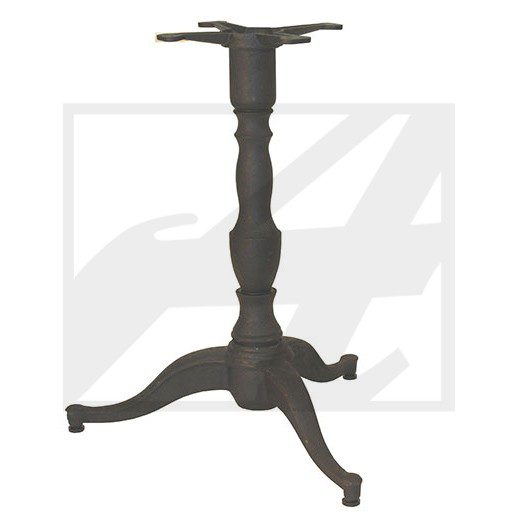 Black metal tripod table base with ornate central column and three curved legs.