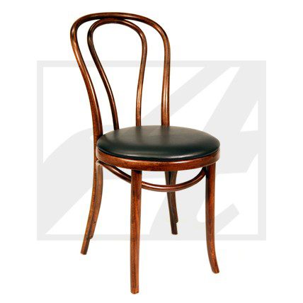Classic wooden chair with curved backrest and cushioned seat.