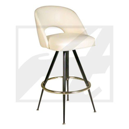Modern white upholstered bar stool with black legs and footrest.