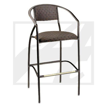 Tall bar stool with woven seat and backrest in brown and black.