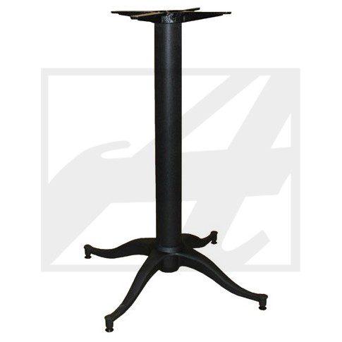 Black metal table base with four curved legs and a flat top.