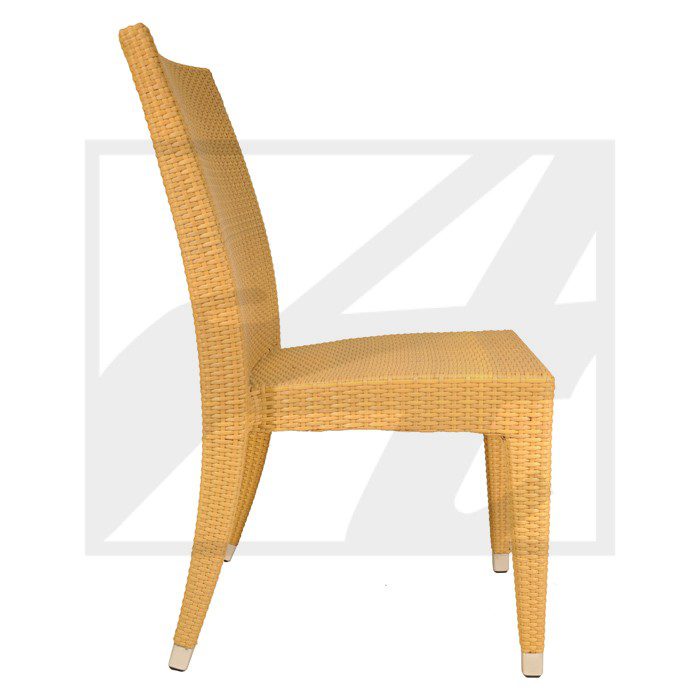 Simple wooden dining chair with a padded seat and backrest.