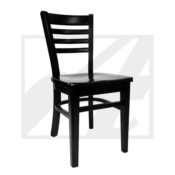 Black wooden chair with a simple ladder-back design.
