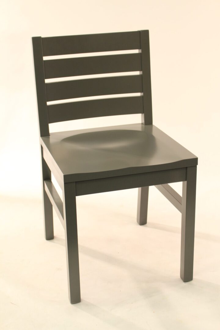 Simple black wooden chair with horizontal slats on the backrest.