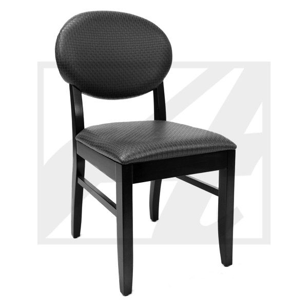 Elegant black wooden chair with cushioned seat and backrest.