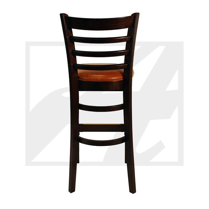 Wooden chair with ladder back design and cushioned seat.