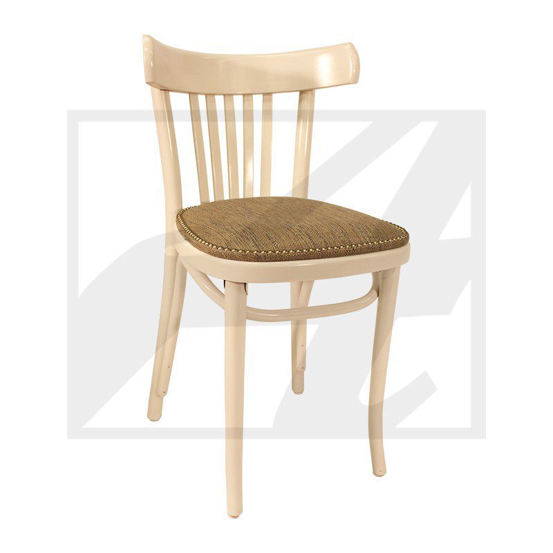 Wooden chair with a woven seat and spindled backrest.