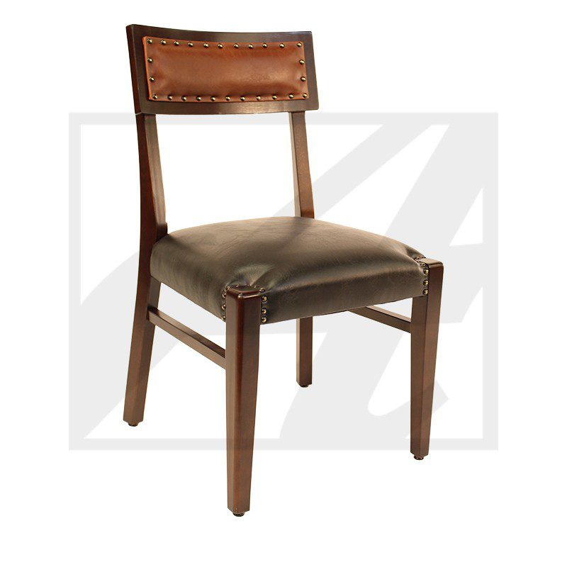 Classic wooden chair with cushioned seat and backrest.