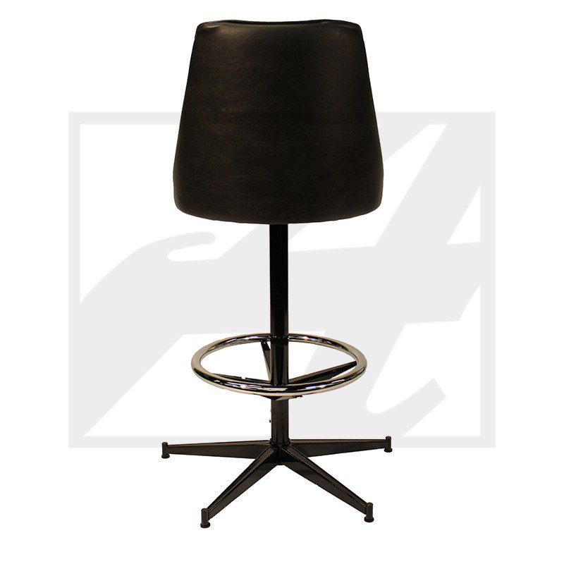 Black adjustable bar stool with a footrest and five-star base.