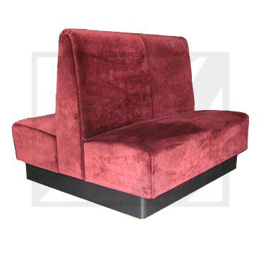 Modern red velvet single sofa chair with black base.