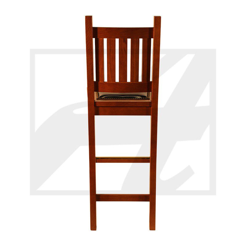 A wooden high chair with a simple design and ladder back.