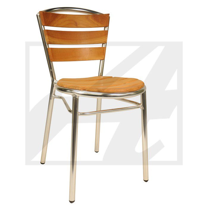 Metal and wood chair with a simple design.