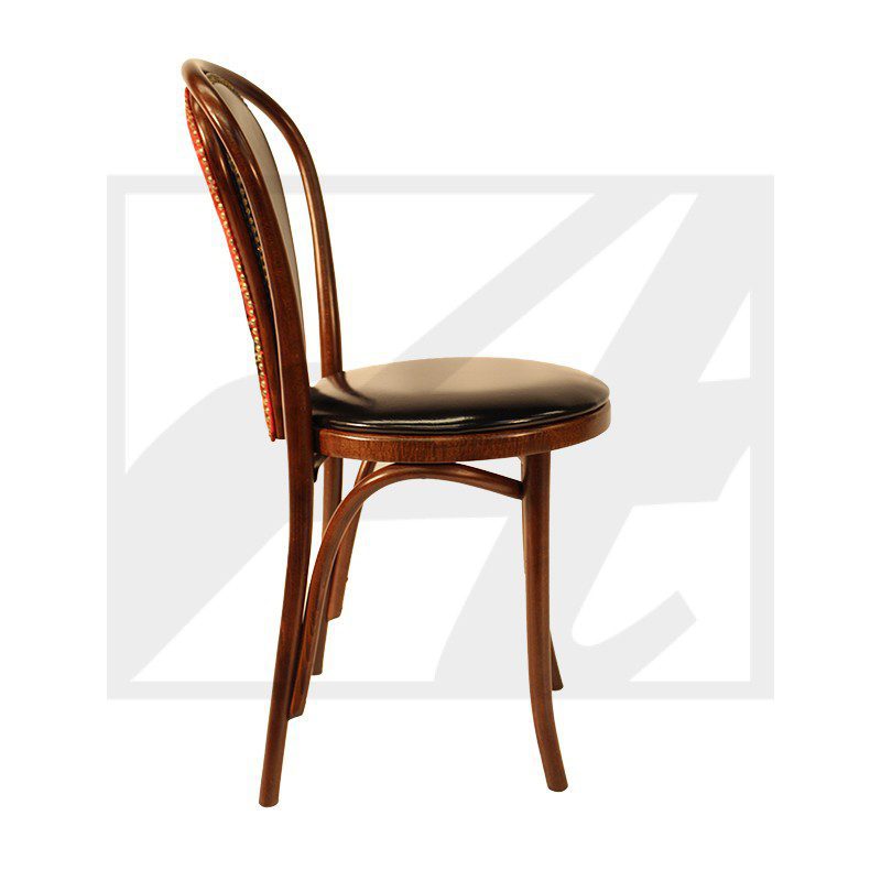 Classic wooden chair with curved backrest and cushioned seat.