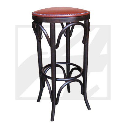 Tall black bar stool with a red cushioned seat.
