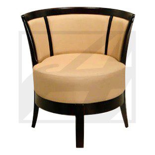 A stylish beige and black modern armchair with a curved backrest.