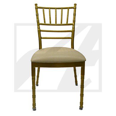 Elegant wooden chair with beige cushioned seat and spindle back design.