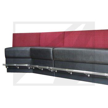 Modern sectional sofa with black and red upholstery.