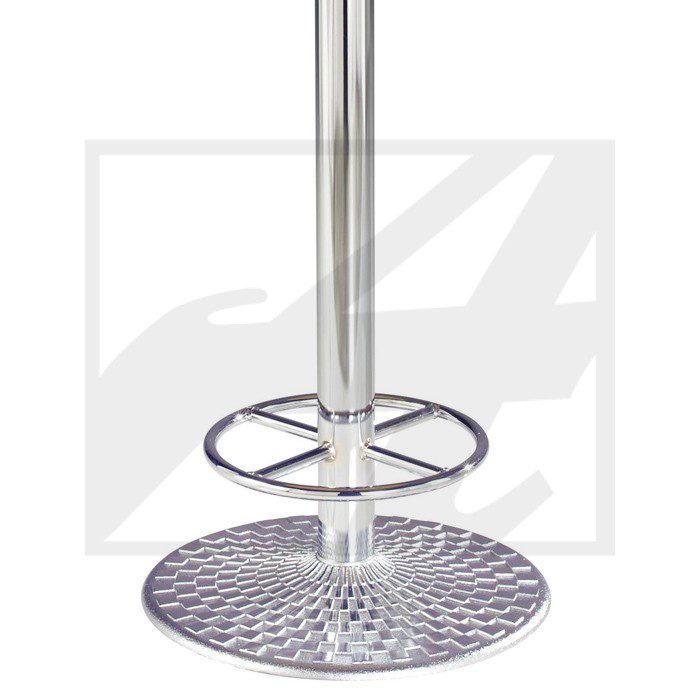 Modern transparent bar stool with metal footrest and base.