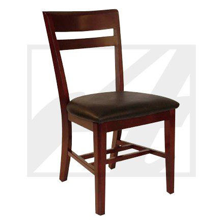 Wooden chair with a cushioned seat and simple backrest design.