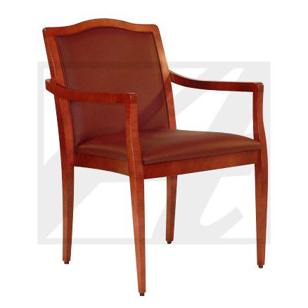 Elegant wooden armchair with a red cushioned seat and backrest.