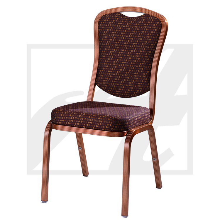 Elegant brown banquet chair with cushioned seat and backrest.