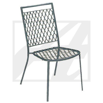 Metal chair with a lattice design on the backrest and seat.