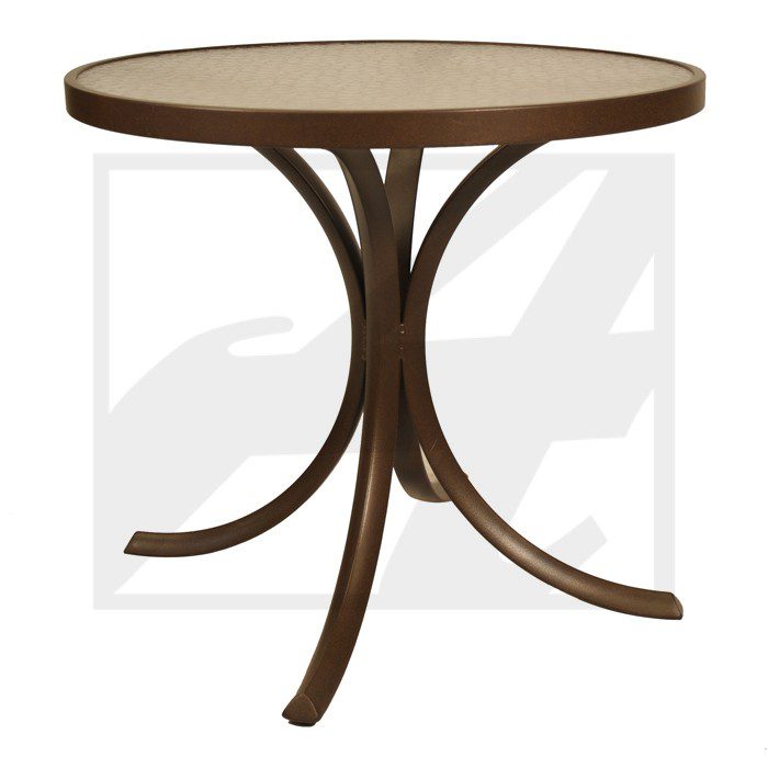 Round wooden side table with curved legs and a smooth top.
