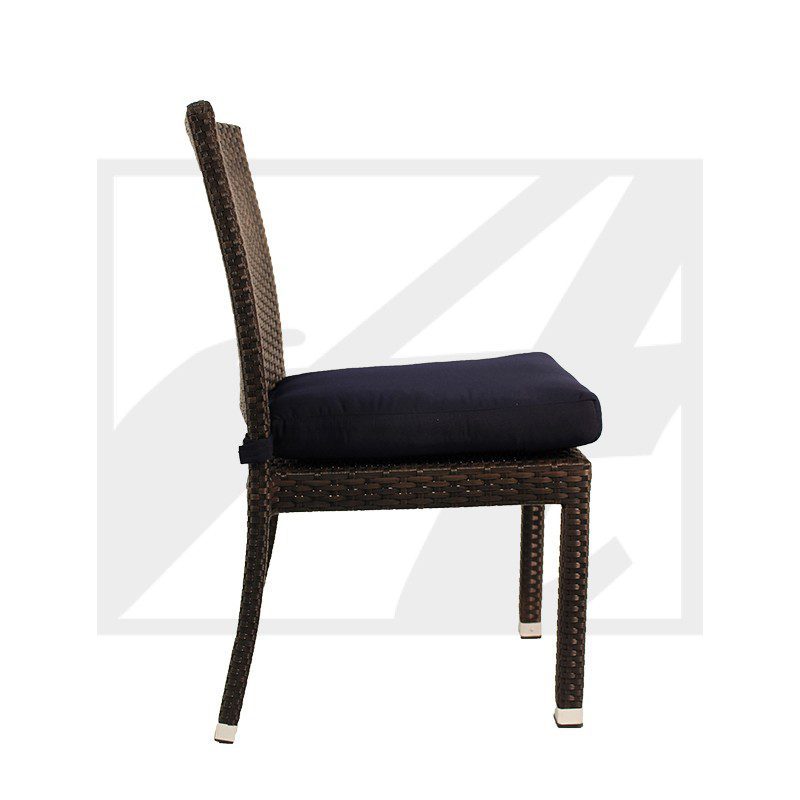 Elegant dark wooden chair with a cushioned black seat and a tall backrest.