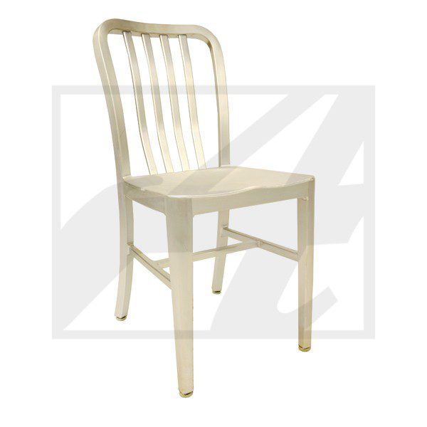 Simple white metal chair with a minimalist design.