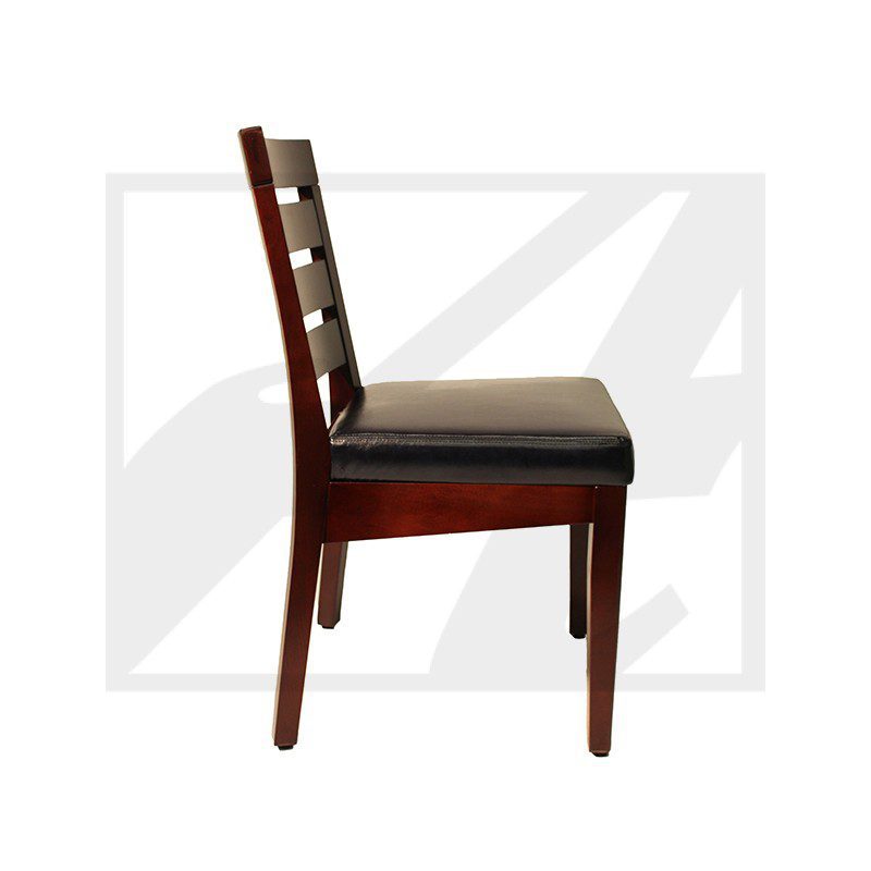 Elegant wooden chair with cushioned seat and backrest in a side view.