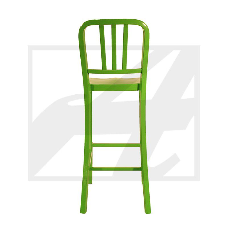 Green high chair with a classic design and footrest.