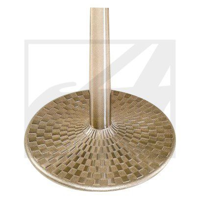 A textured round metallic base with a vertical rod.