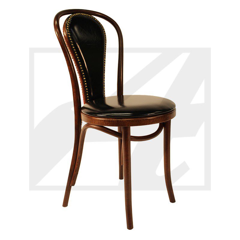 Elegant wooden chair with curved backrest and cushioned seat.