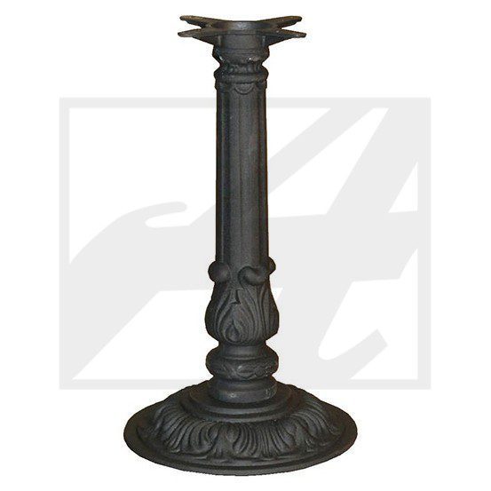 Black metal candle holder with ornate detailing and a wide base.