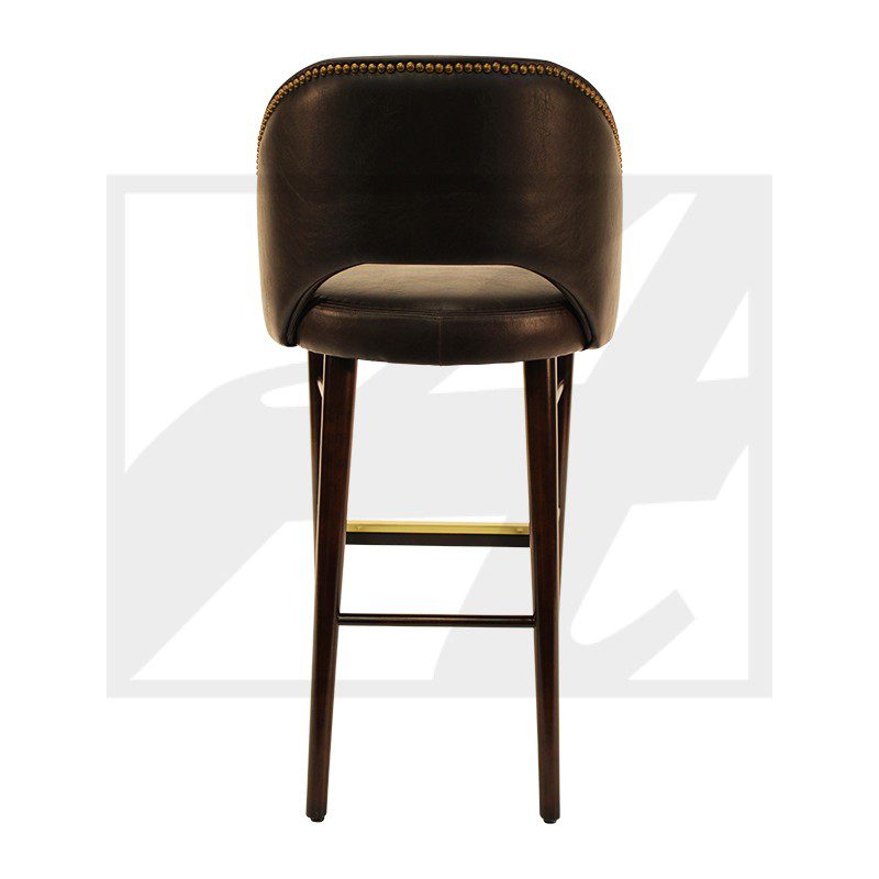 Elegant dark brown bar stool with cushioned seat and backrest.