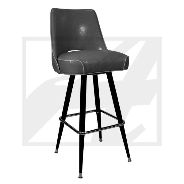 Modern black bar stool with cushioned seat and backrest.
