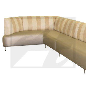 Modern beige L-shaped sectional sofa with striped cushions.