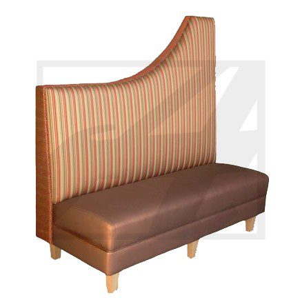 Modern brown leather booth seating with a high backrest.