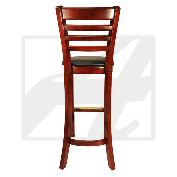 Tall wooden bar stool with ladder-back design and footrest.